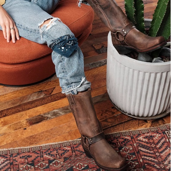 Frye Shoes - Frye Brown 76801 Wyatt Harness Cowgirl Boots